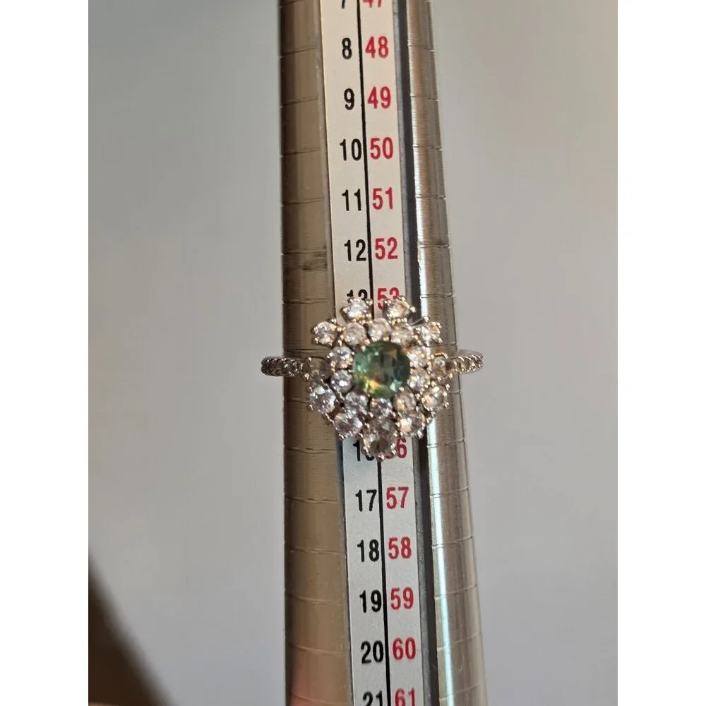 925 Sterling‎ Silver Green Moissanite Halo Ring 6.5 By Bomb Party